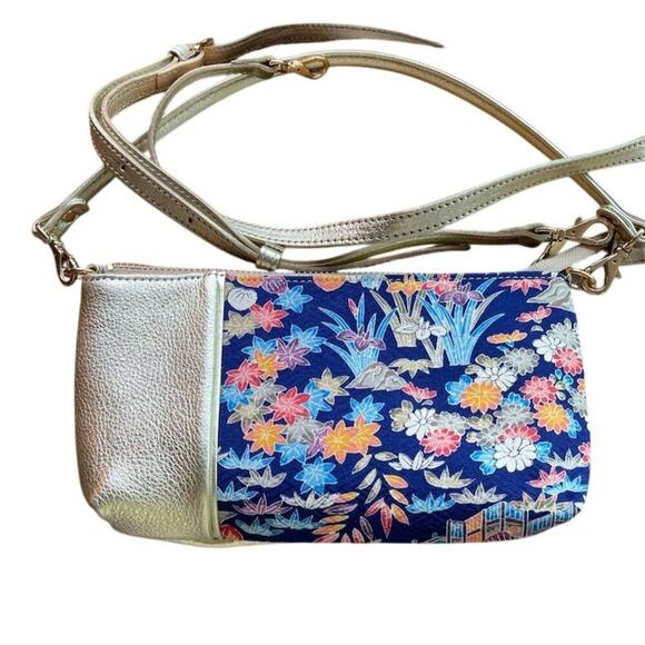 Tokyo Kimono Japanese Silk Leather one of a kind shoulder clutch purse - Picture 2 of 10